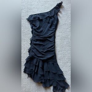 Express One Shoulder Asymmetrical Silk Ruffle Dress (2)